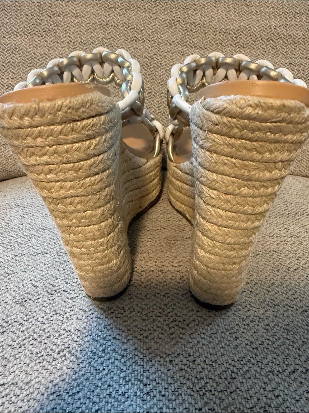 SCHUTZ White and Gold Braided Espadrille Platform Mules - Picture 2 of 4
